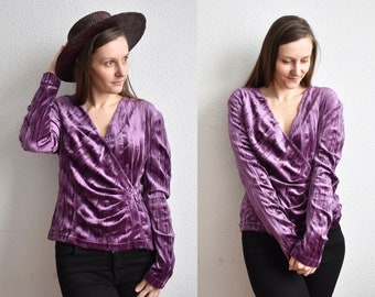 Vintage Purple Velvet Blouse Womens 