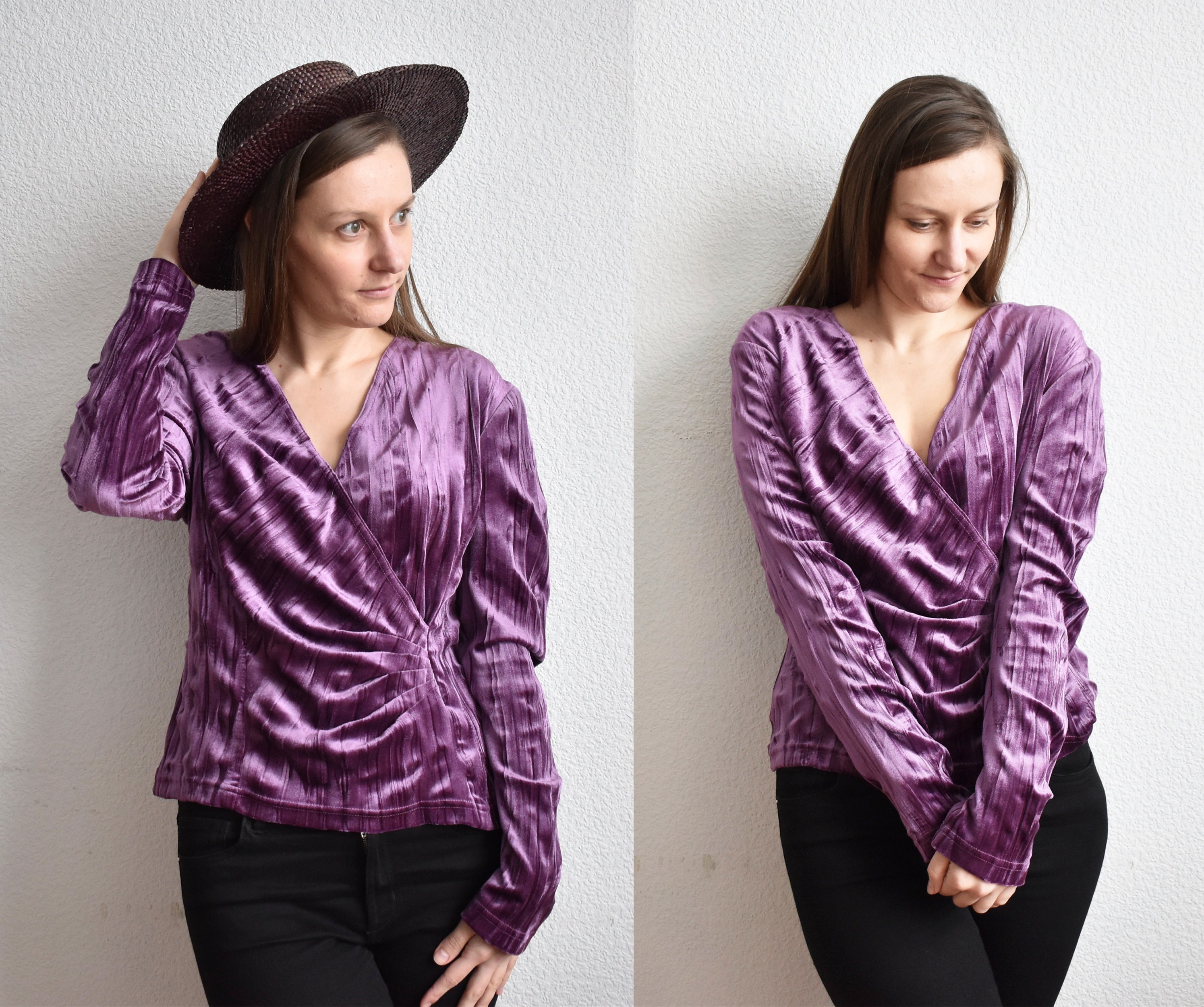 Vintage Purple Velvet Blouse Womens 