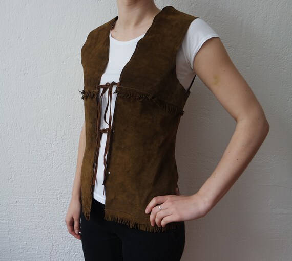 Suede Leather Fringe Vest Brown Suede Leather Vest