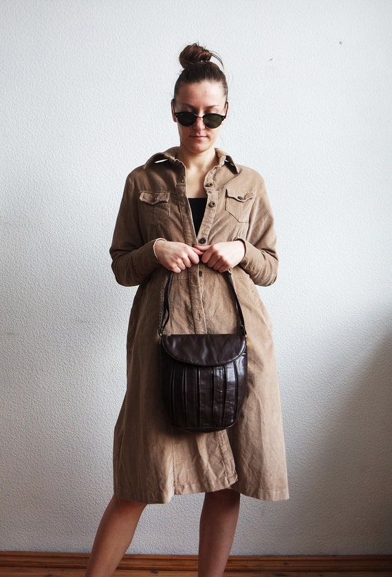 Vintage Corduroy Coat / Beige Velvet Trench Coat … - image 8