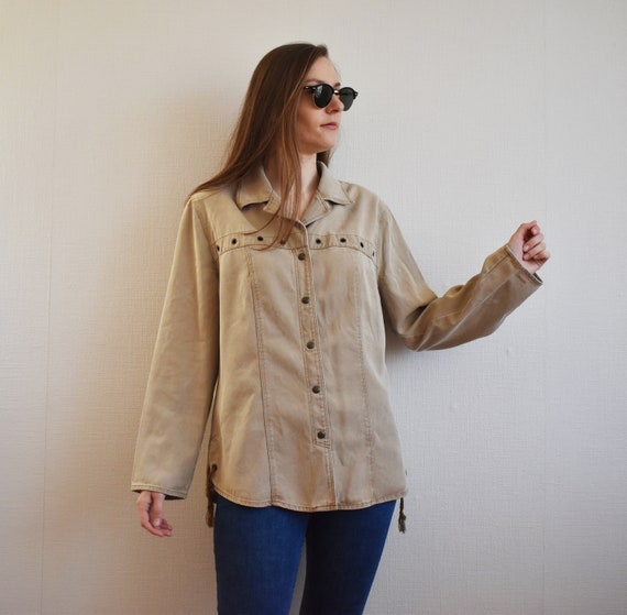 Vintage camisa de mezclilla camisa occidental beige camisa de mujer camisa occidental camisa boho camisa jeans frescos camisa vaquera estilo vaquera tamano 40 Etsy Mexico
