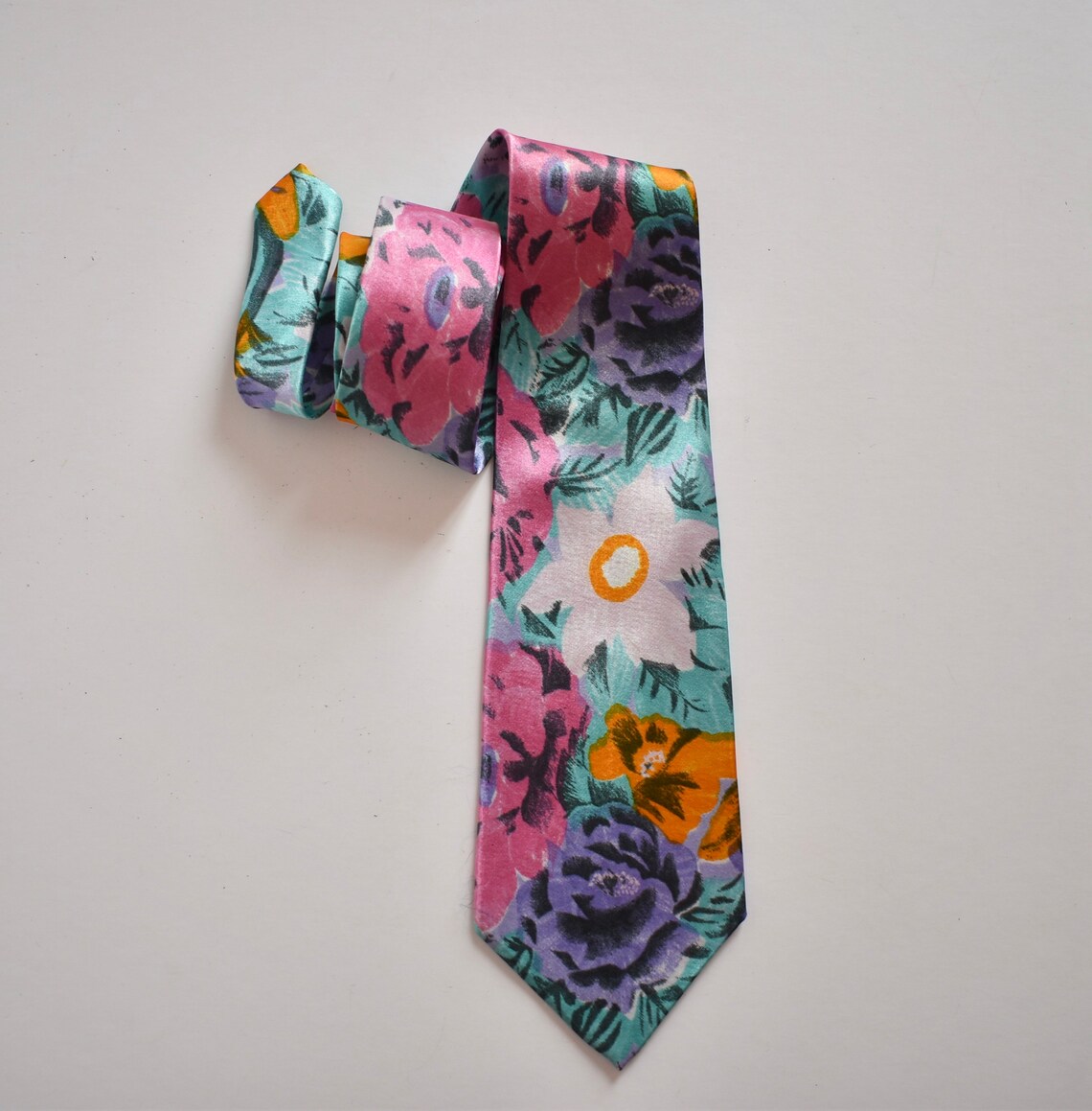 Green Tie Floral Print Pink Green Tie Silk Necktie Men Tie Etsy Singapore