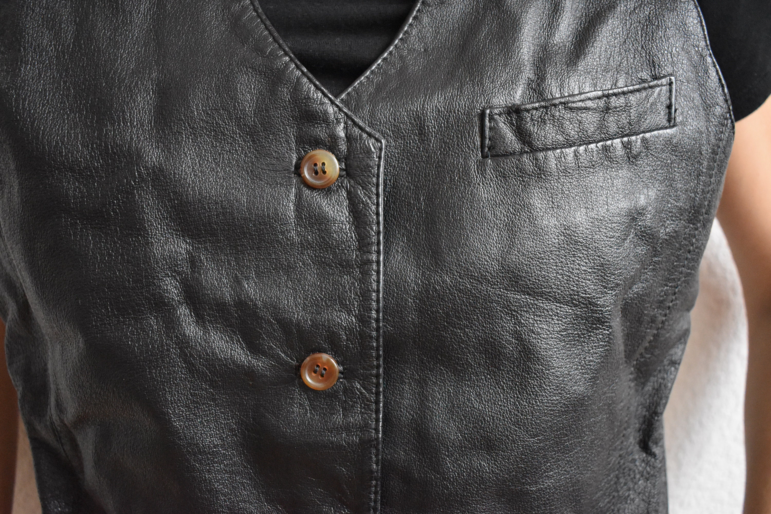 Vintage Leather Vest Womens Black Genuine Leather Vintage - Etsy