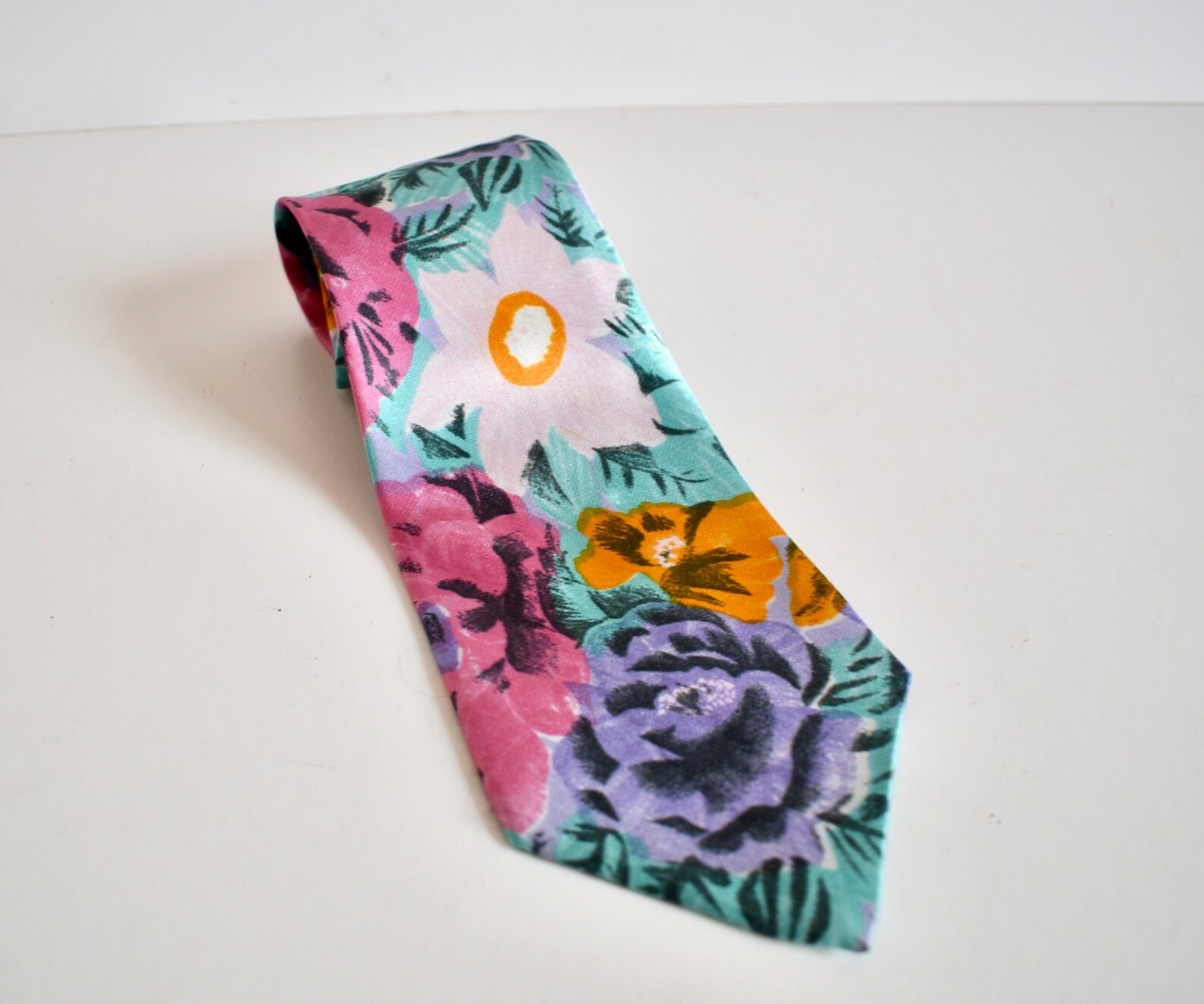 Green Tie Floral Print Pink Green Tie Silk Necktie Men Tie Etsy