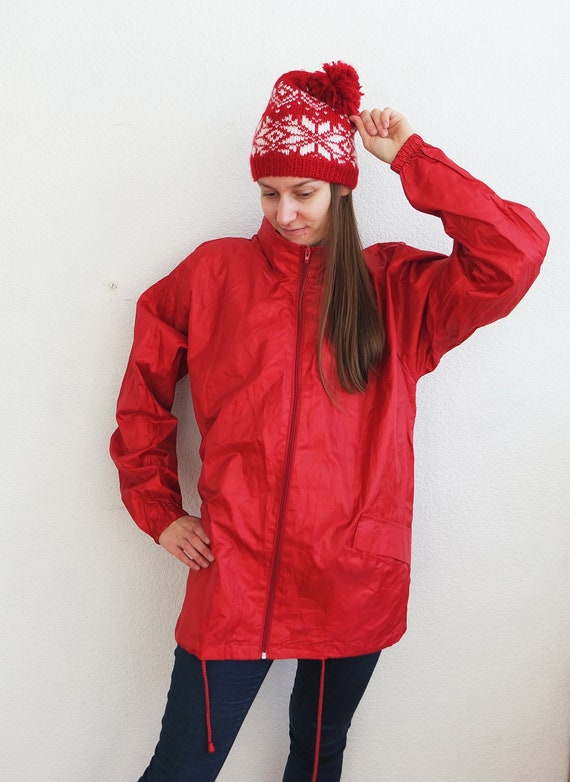 Vintage Red Jacket Rain Coat Windbreaker Medium s… - image 2