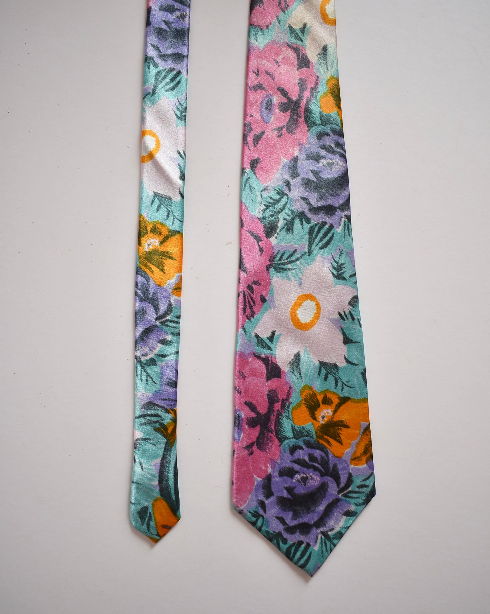 Green Tie Floral Print Pink Green Tie Silk Necktie Men Tie Etsy