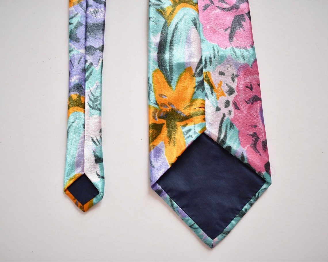 Green Tie Floral Print Pink Green Tie Silk Necktie Men Tie Etsy