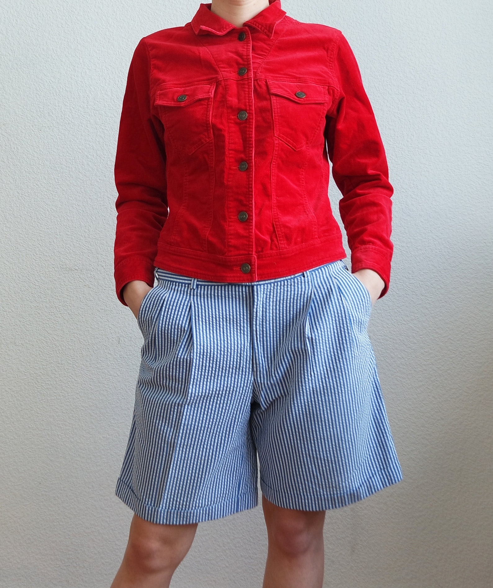 Vintage Women's Red Corduroy Jacket, Bright Red Jacket, Cropped Jacket