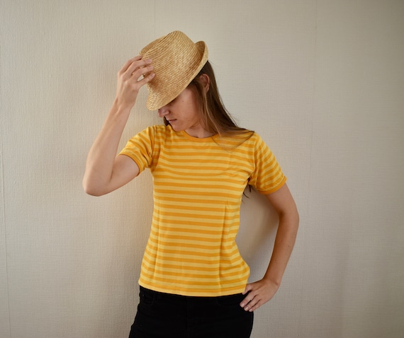 MARIMEKKO Shirt Yellow Striped Shirt Small Size Wo