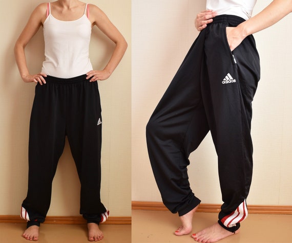 Vintage Adidas Track Pants, Black Wide Activewear, Black Sports Track Pants,  Workout Pants, Retro Sportswear, Size XL, 90s Streetwear 