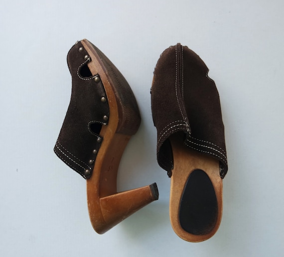 Vintage Brown Suede Clogs, Vintage leather Clogs s