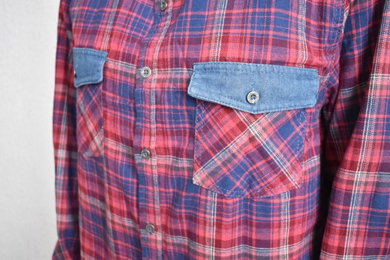 Vintage Red Checkered Flannel Oxford Shirt Men's,… - image 9