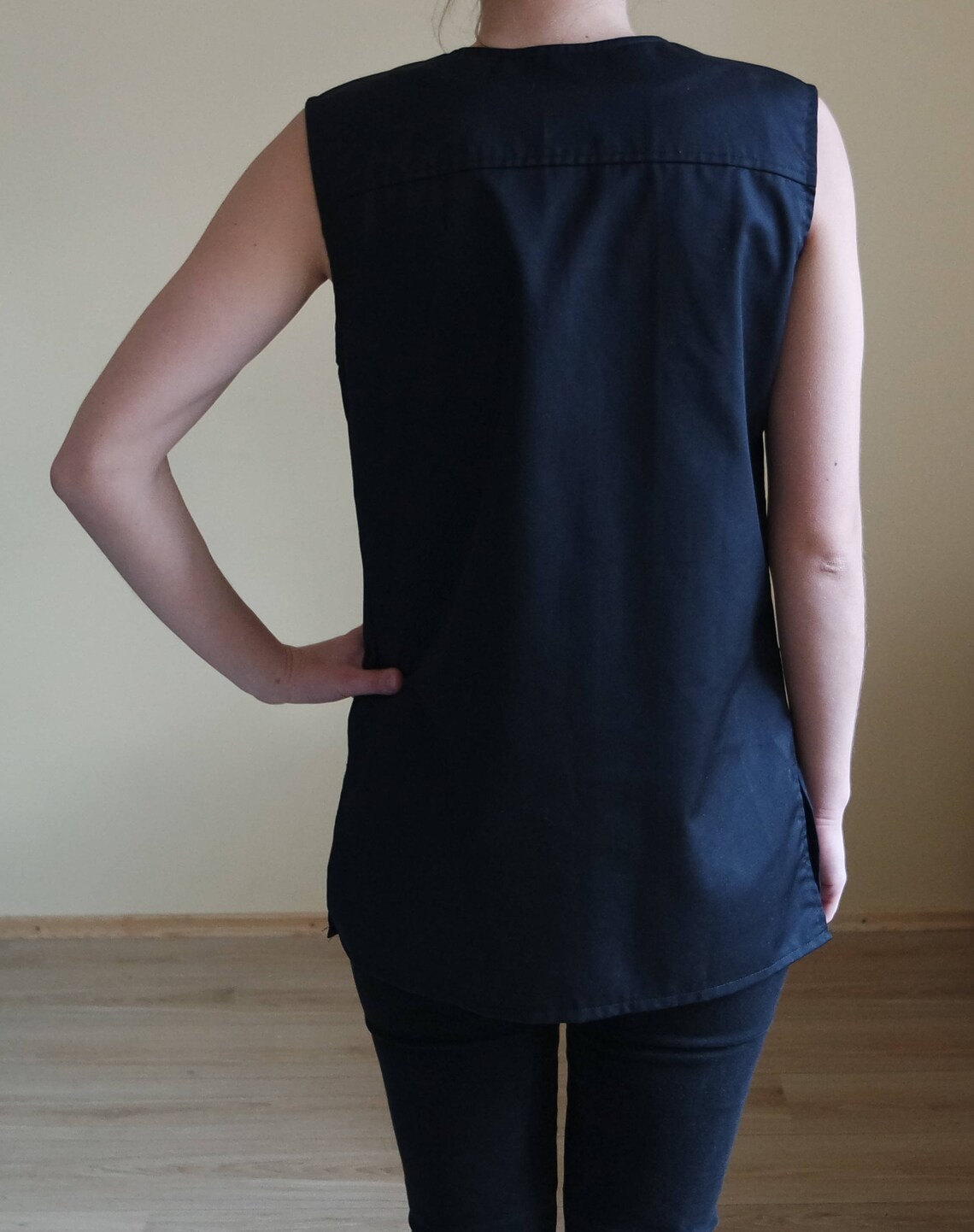 Vintage Womens Vest Black Classic With Buttoning at Front Long Etsy
