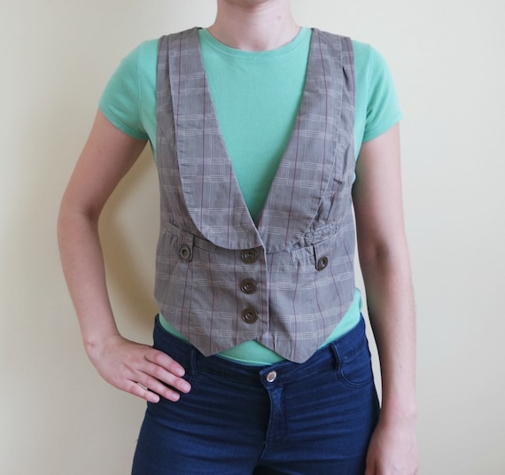 Vintage Checkered Vest Gray Vest Classic Vest Wai… - image 1