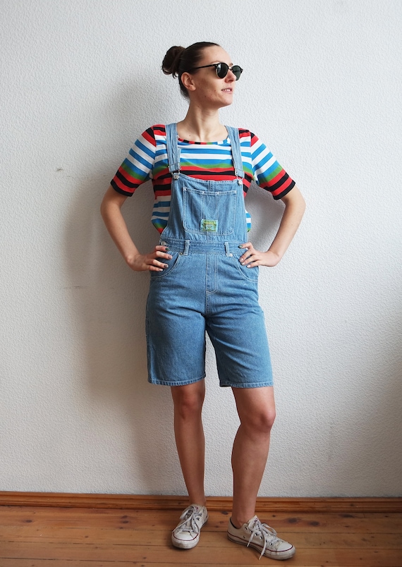 Vintage shortall light top blue denim overalls