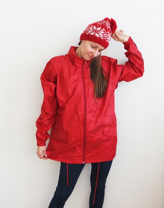 Vintage Red Jacket Rain Coat Windbreaker Medium s… - image 1