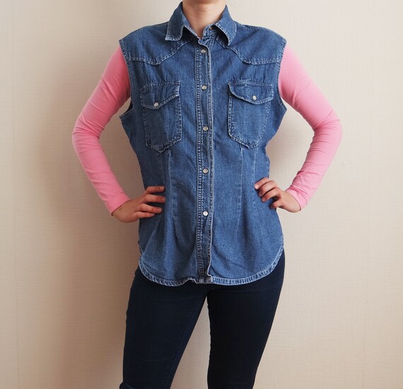 Vintage Denim Shirt Womens Blouse Shirt 