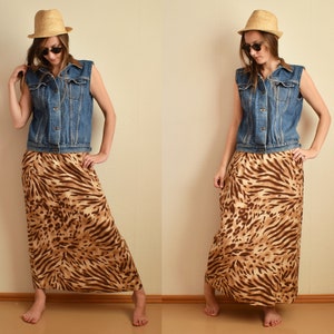 Maxi Boho Skirts Animal Print Vintage Skirts Ankle Length Hippie Skirts Maxi Womens skirt Abstract Animal Print Beige Brown Skirt Y2K Skirt