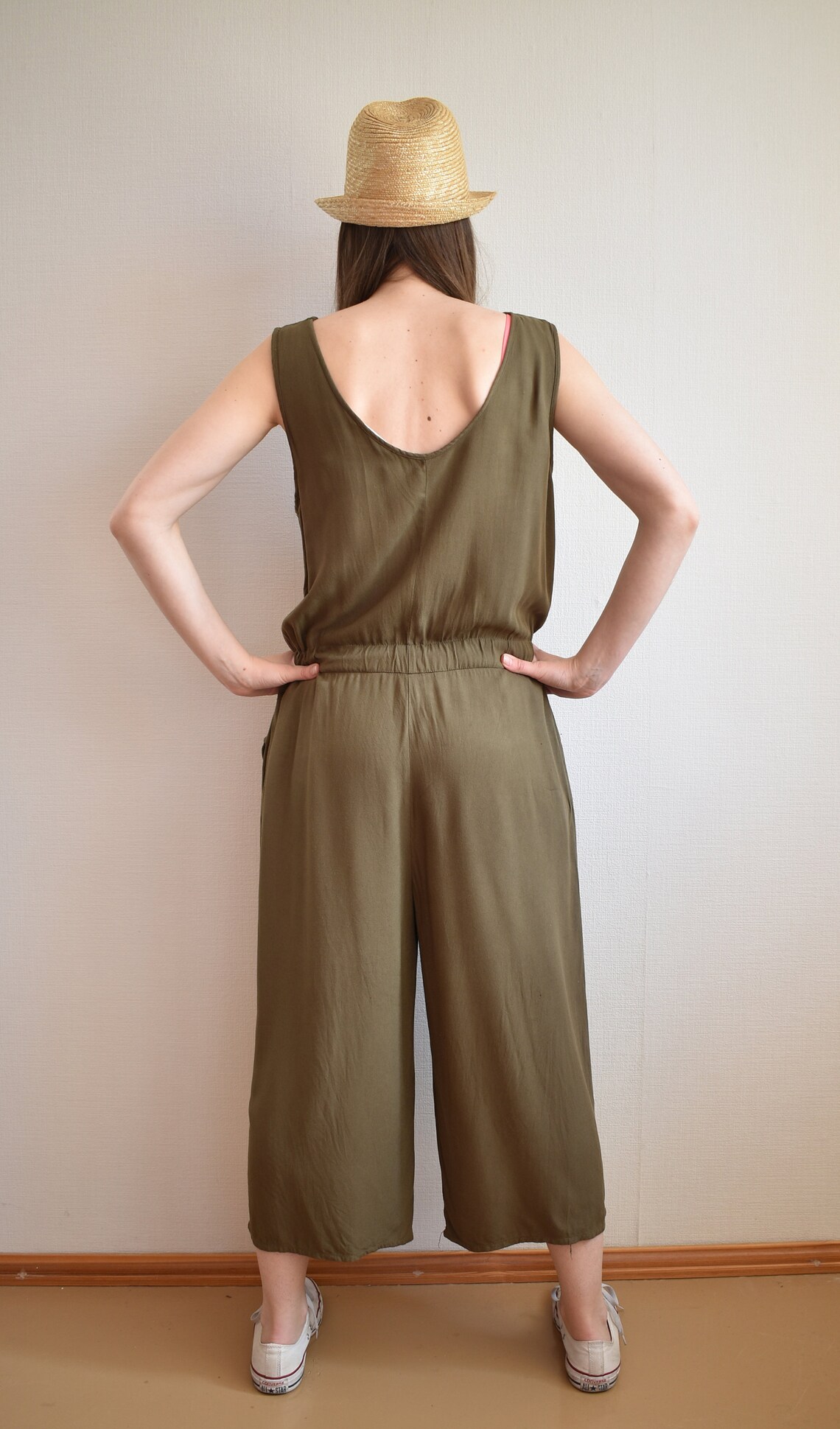Vintage Khaki Jumpsuit Long Pants Loose Jumpsuit Khaki Etsy