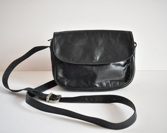 Vintage Leather Crossbody Bag, Black Leather Shoulder Bag, Festival Bag, Leather Crossbody, Black Leather Purse, Small Crossbody Bag