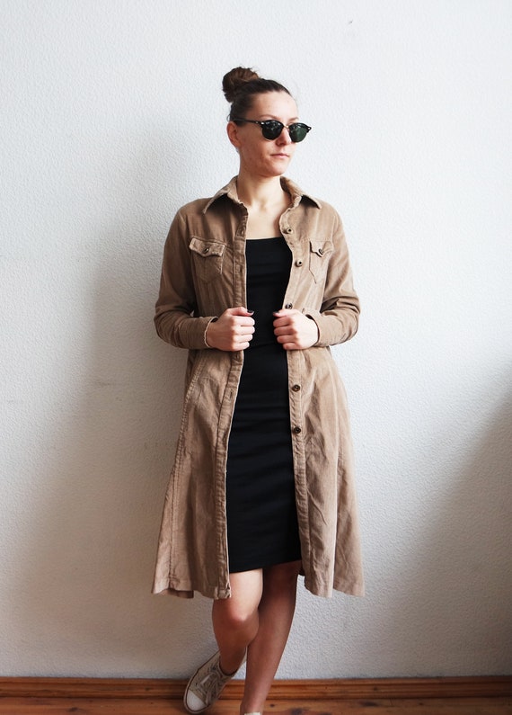 Vintage Corduroy Coat / Beige Velvet Trench Coat … - image 6