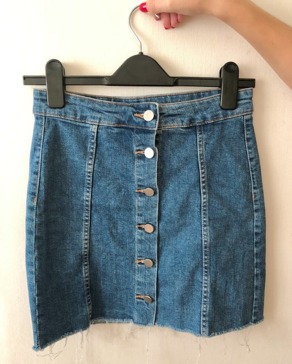 Vintage Blue Denim Mini Skirt, Button Down Mini Skirt
