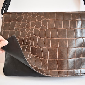 Vintage Black Shoulder Bag Faux Leather Bag Messenger Bag Crossbody Bag Brown Leather Bag Dark Brown Large Messenger Bag