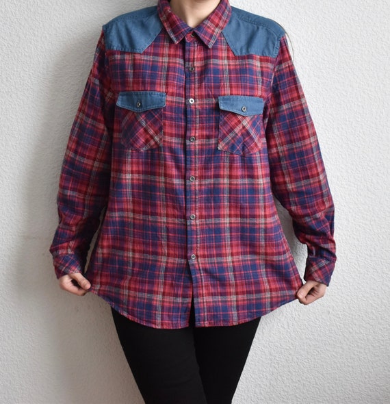 Vintage Red Checkered Flannel Oxford Shirt Men's,… - image 5