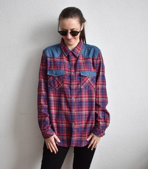 Vintage Red Checkered Flannel Oxford Shirt Men's,… - image 4