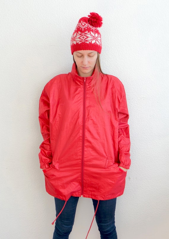Vintage Red Jacket Rain Coat Windbreaker Medium s… - image 3