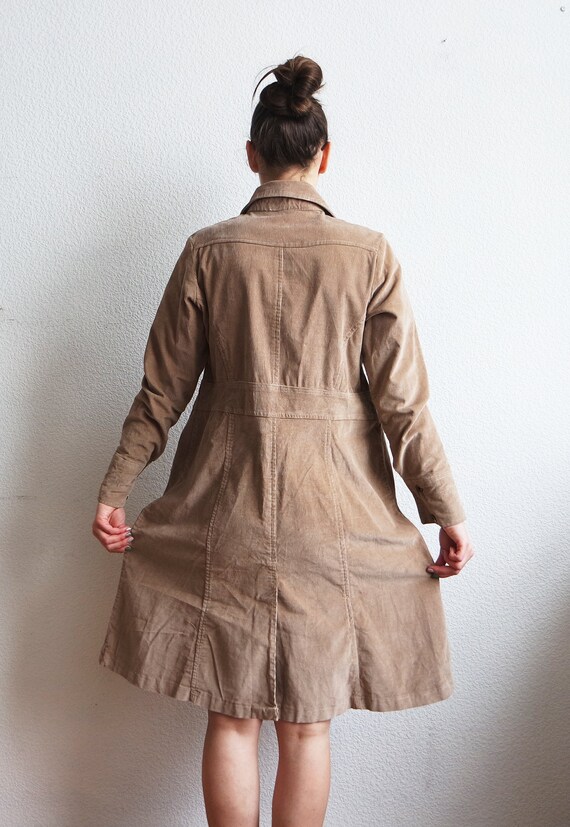 Vintage Corduroy Coat / Beige Velvet Trench Coat … - image 5