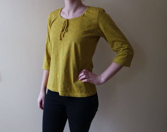Vintage Yellow MARIMEKKO Shirt 3/4 Sleeves Ornamen