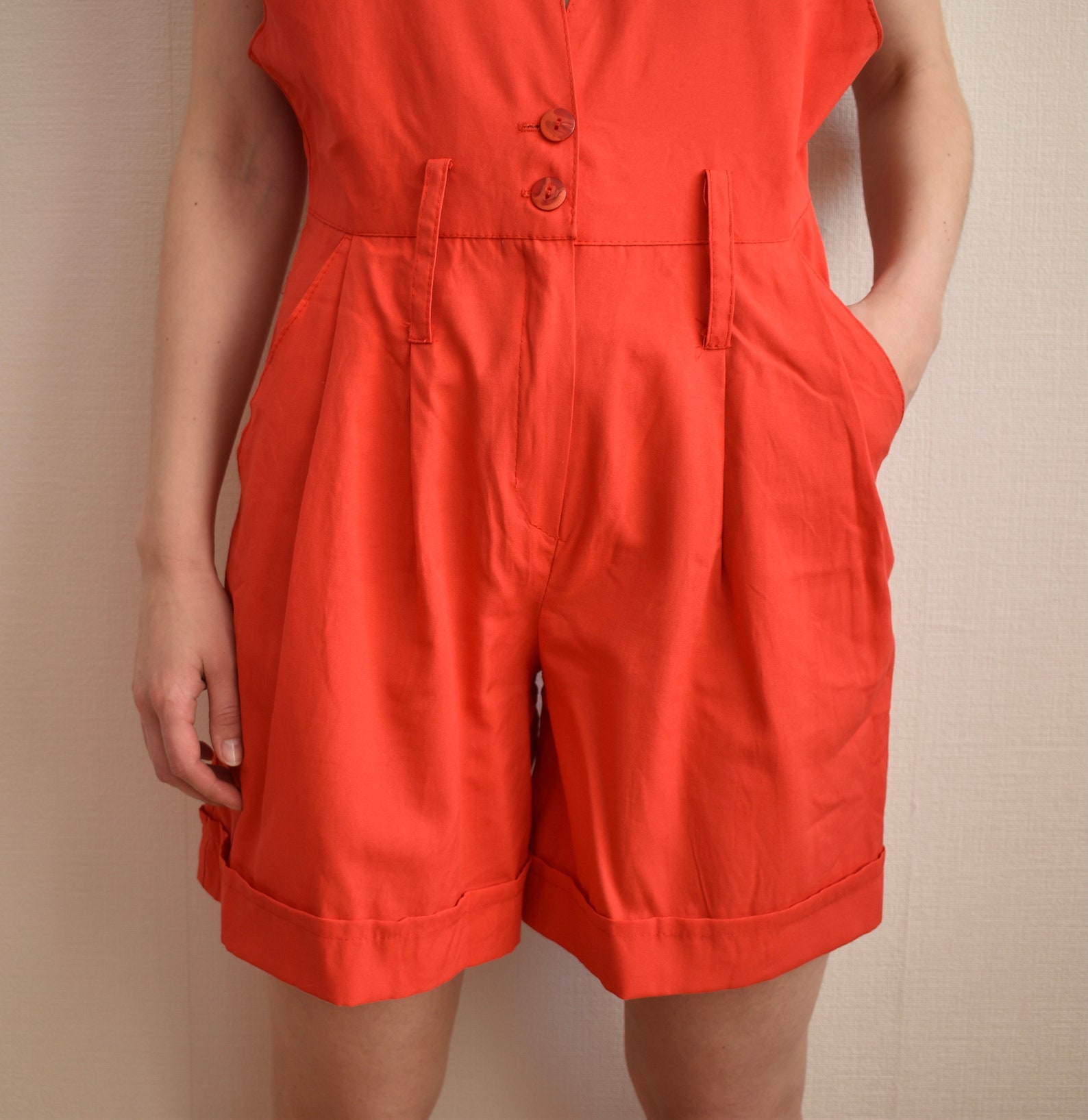 Vintage Orange Shorts Jumpsuit, Sexy Orange Jumpsuit, Orange Romper
