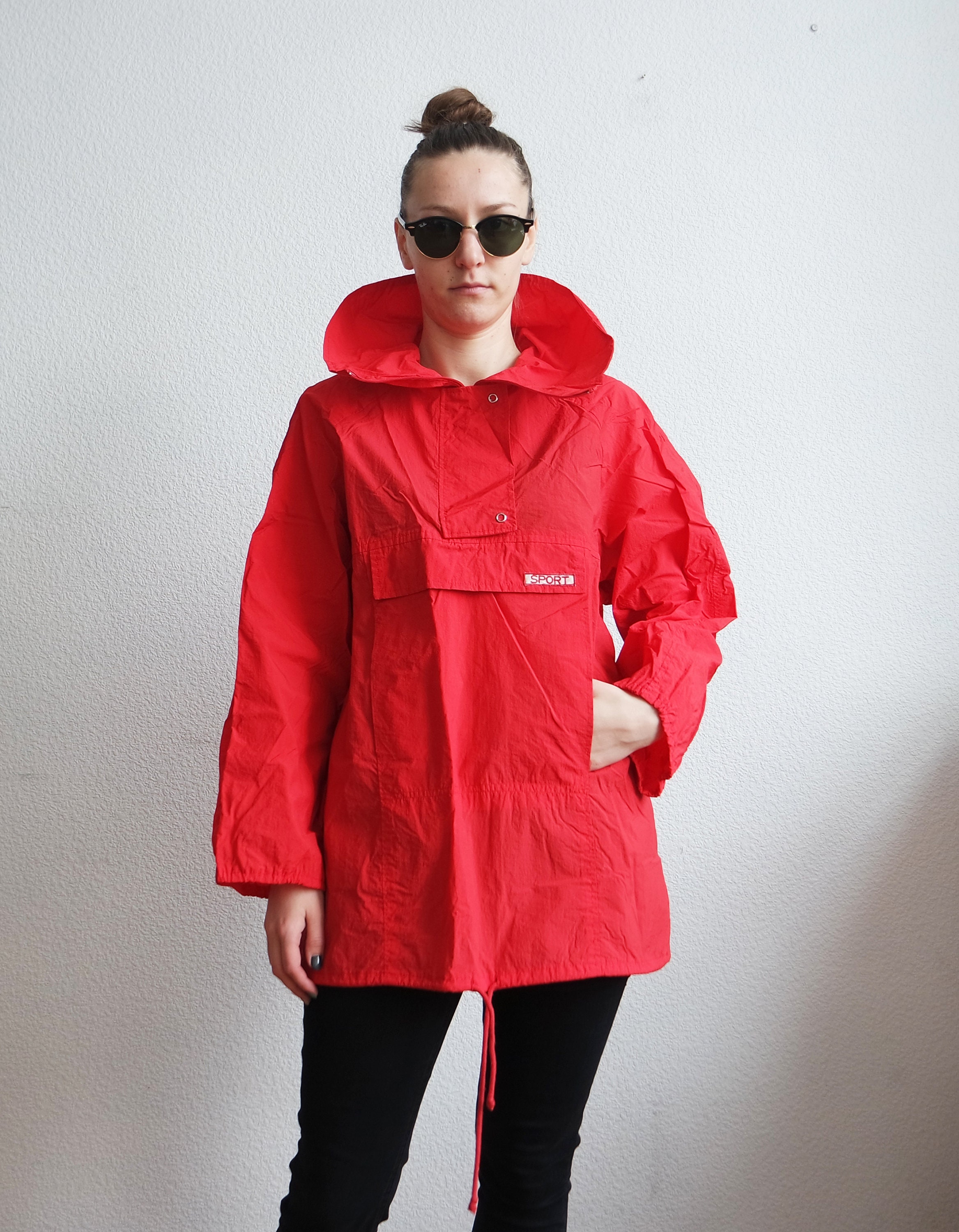 Vintage Red Jacket Rain Coat Windbreaker Medium Size Oversized