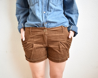 vintage Short en velours côtelé marron Short taille basse marron Short classique marron Shorts en coton pour femme Shorts en velours marron
