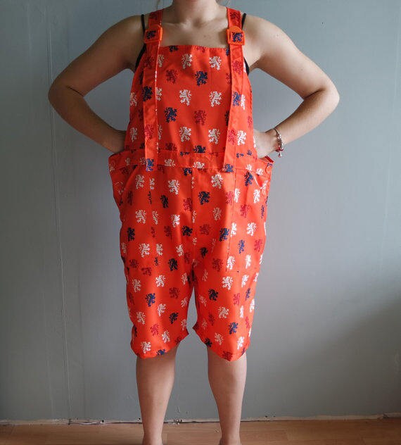 orange overalls shorts