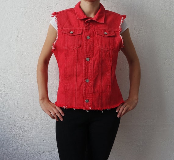 Vintage Red Denim Vest Womens Jeans 