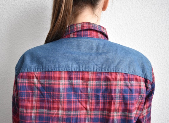 Vintage Red Checkered Flannel Oxford Shirt Men's,… - image 7