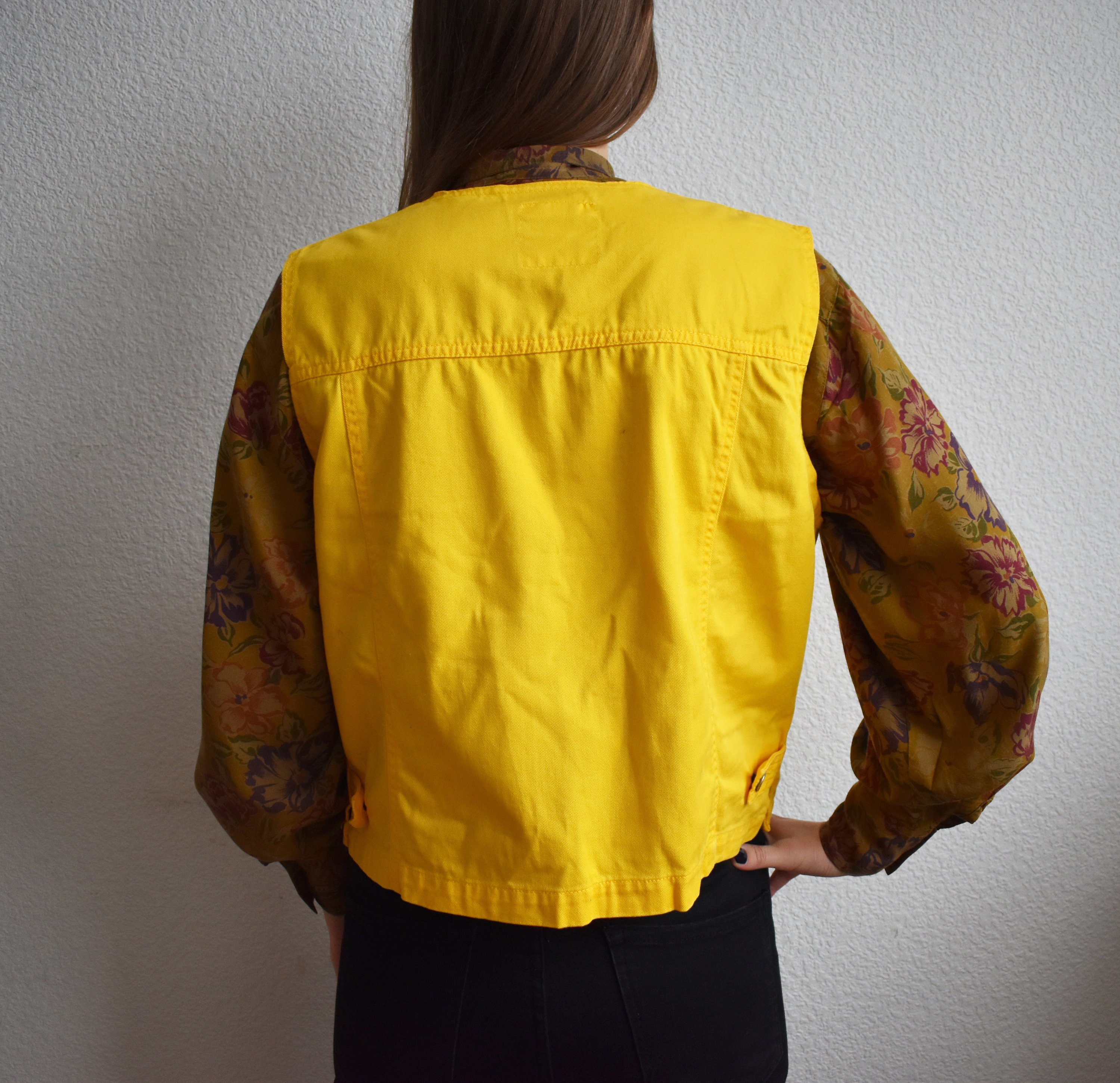 Vintage Yellow Denim Vest Jeans Jacket 
