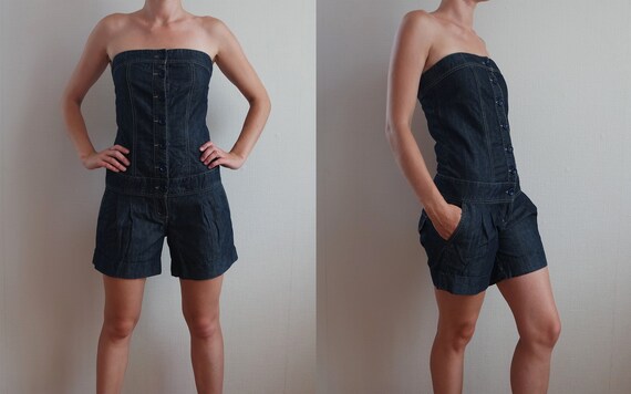 strapless jean romper