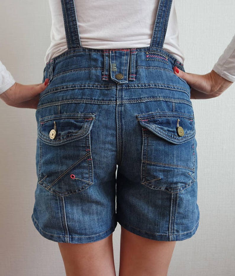 Vintage Blue Denim Overalls Jeans Jumpsuit Denim shortalls Medium size Womens Overalls Womens Denim Floral inside Size 8 UK