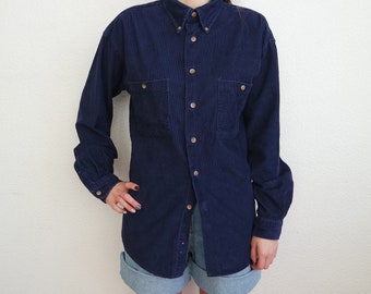 Vintage Oxford Shirt Unisex Corduroy Shirt Blue Velvet Shirt Corduroy Shirt Long Sleeve Shirt Classic Oxford Shirt Size S Velvet shirt