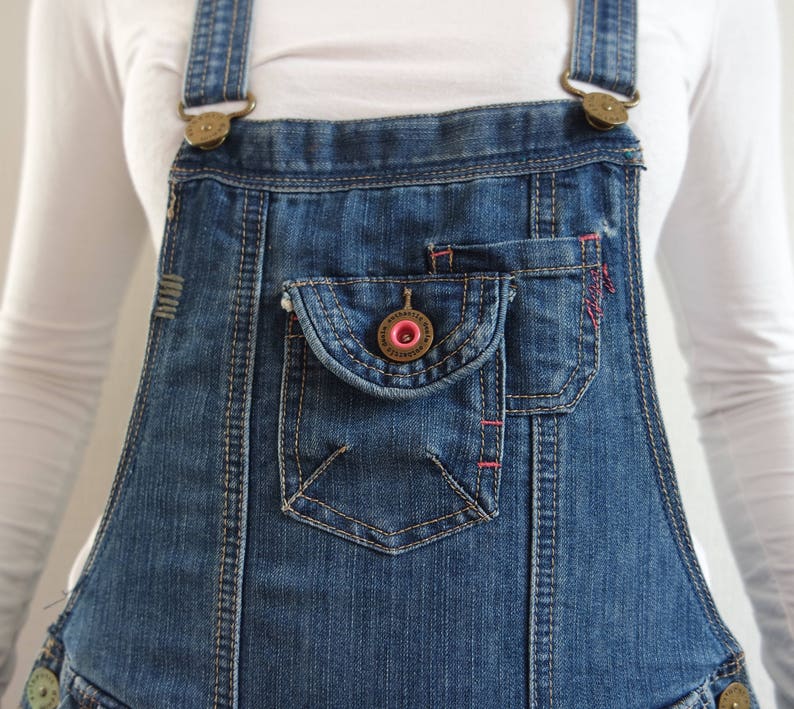 Vintage Blue Denim Overalls Jeans Jumpsuit Denim shortalls Medium size Womens Overalls Womens Denim Floral inside Size 8 UK