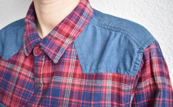 Vintage Red Checkered Flannel Oxford Shirt Men's,… - image 8