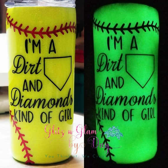 neon yellow softball cup Dirt on my diamonds softball tumbler girls sports tumbler