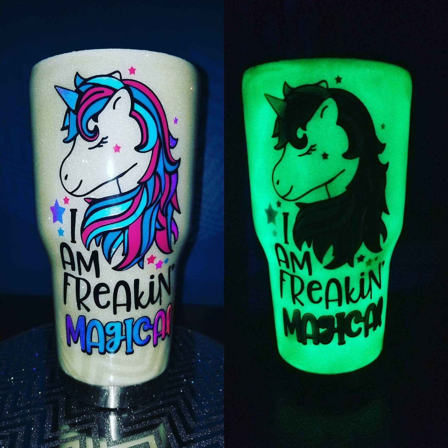 Glow in the Dark Glitter Tumbler Glow Tumbler Unicorn Etsy