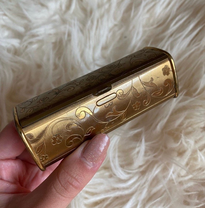 1930s/40s Vintage Nearly Antique Brass Floral Engraved Lipstick Case Etsy