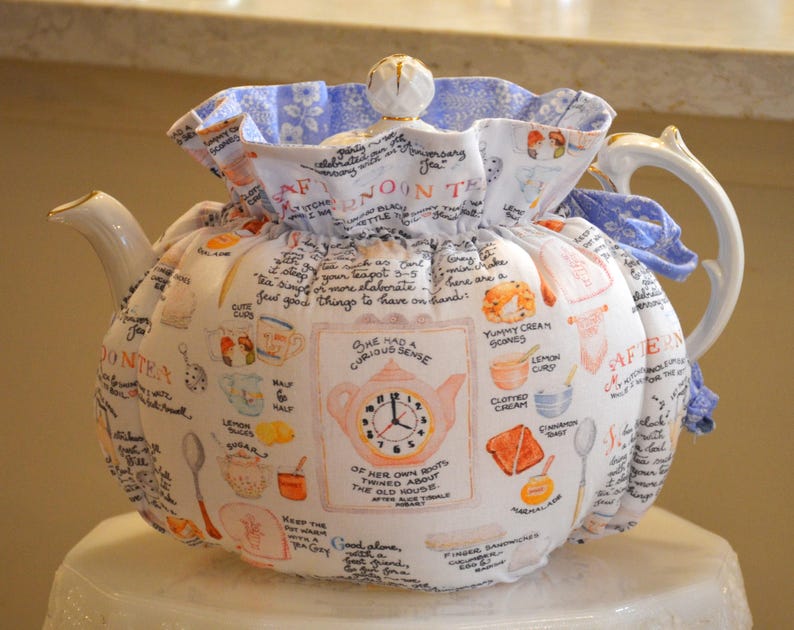 TEA COSY Large Size Afternoon Tea Drop In Snuggie Original fits your 42-48 Oz large teapot is lined with blue floral print zdjęcie 5
