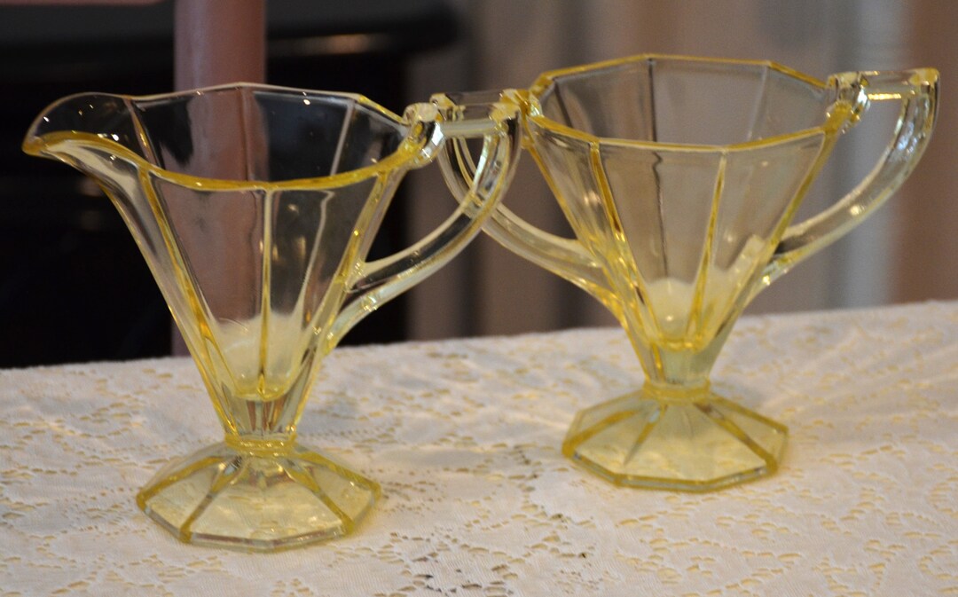 Depression Glass Yellow Cream and Sugar - Etsy