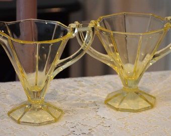 Depression Glass Yellow Cream and Sugar